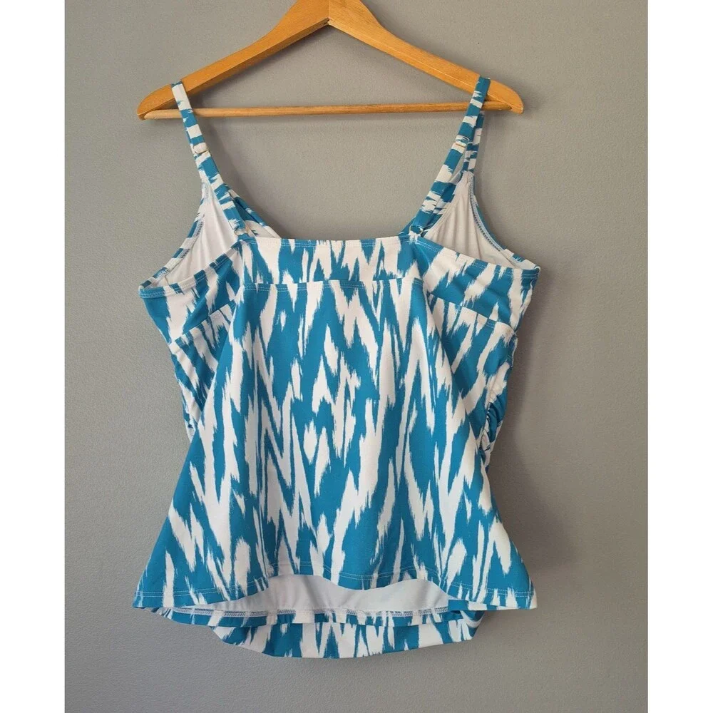 Anne Cole Blue White Ikat Underwire Swimsuit Tankini Top Womens XXL